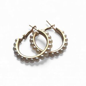 NWT Elegant Gold and Faux Pearl Hoop Earrings